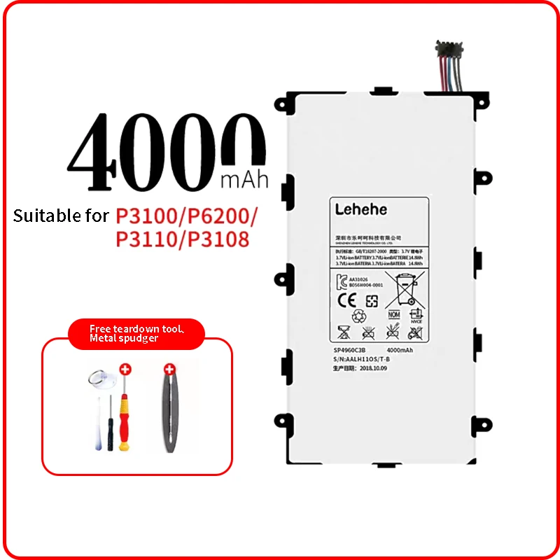 LEHEHE SP4960C3B батарея для Samsung tablet P3100 P6200 P3110 P3108 4000 мАч с инструментами демонтажа|Аккумуляторы мобильных