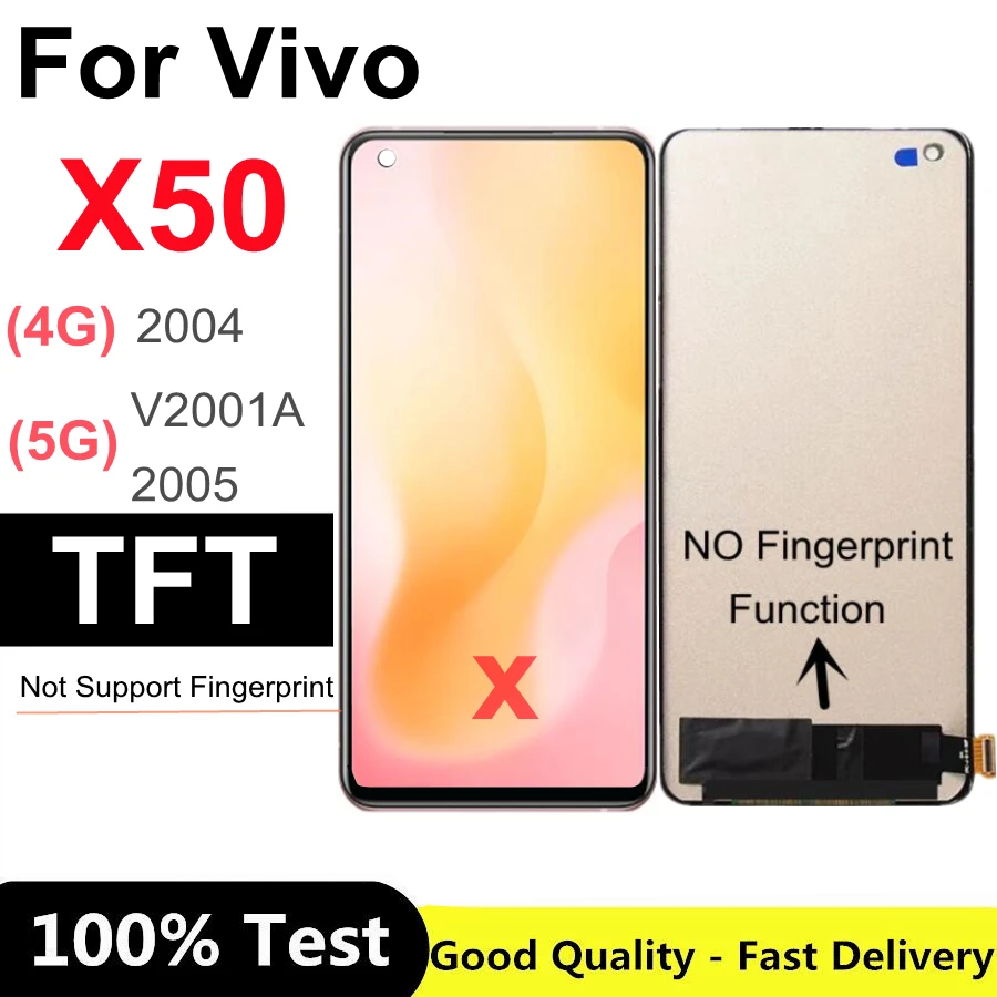 

6.56" TFT For Vivo X50 LCD Display Touch Screen Digitizer Assembly For VIVO X50 5G lcd V2001A 2005 4G 2004 LCD Display