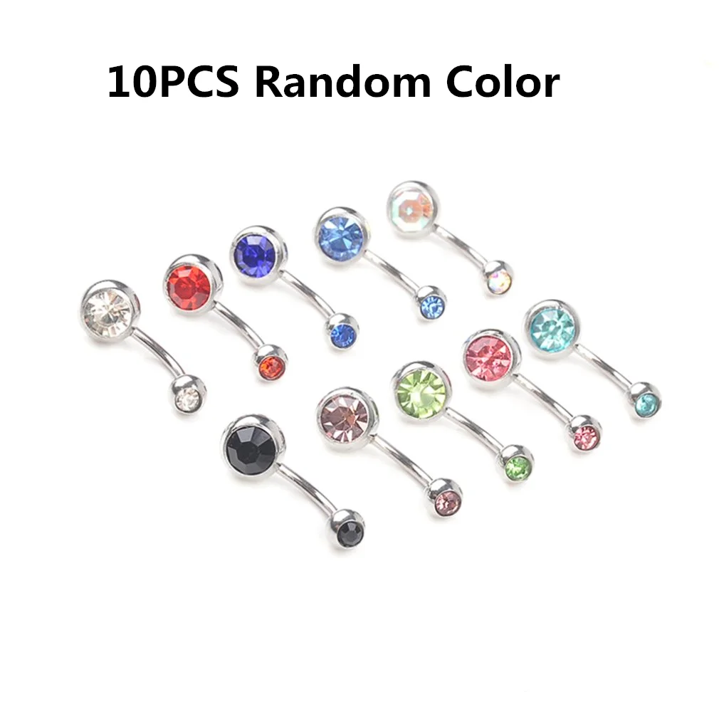

10 Pcs/Lot Piercing Navel Surgical Steel Single Crystal Rhinestone Belly Button Rings Navel Piercing