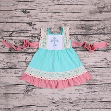 Платье для маленьких девочек с крестиками и кружевными рюшами; вечерние платья принцессы без рукавов для маленьких девочек; vestido infantil