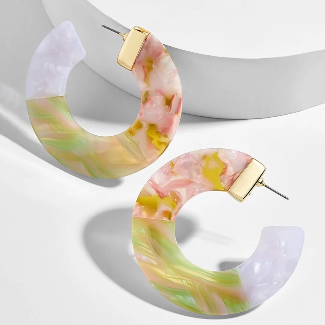 Bohemian Charm Earrings Acrylic Resin Tortoise Shell Color Hoop Earrings For Women Statement Geometric Big Earring Jewelry Gift