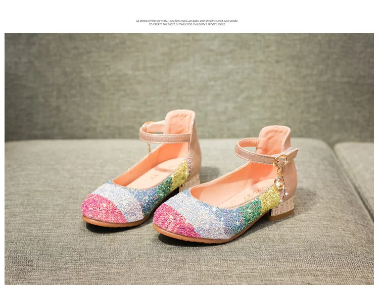 Weoneit/вечерние туфли для девочек; свадебные туфли на низком каблуке с радужными кристаллами; кожаные модельные туфли принцессы; детская обувь для девочек; коллекция года; танцевальная обувь