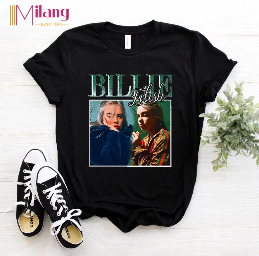Женские черные футболки bilie eilish, футболки с коротким рукавом для девочек, женские футболки, летняя брендовая одежда в стиле хип-хоп Swag, топы для девочек - Цвет: T87B