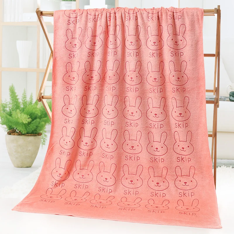 Rabbit 1-Orange 70*140 см высококачественное Впитывающее банное полотенце из микрофибры с кроликом для ванной комнаты, мягкое однотонное полотенце с рисунком для взрослых - Цвет: Rabbit 1-Orange