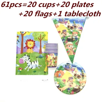 

New Sale 31/61 pcs Animal Crossing Theme Birthday Party Decorations Supplies Plate Cup Flag Tablecloth Baby Shower Decorations