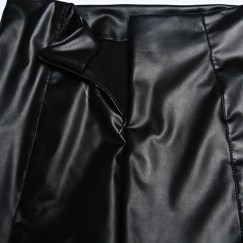 Новинка года. Сексуальная черная кожаная юбка. Осенняя Женская юбка из искусственной кожи. Кружевная короткая юбка с высокой талией. Женская Клубная одежда