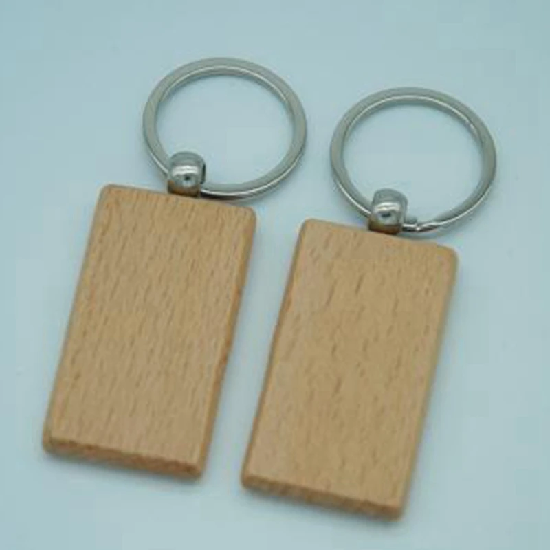 60Pcs Blank Rectangle Wooden Key Chain Diy Wood Keychains Key Tags Can Engrave Diy Gifts