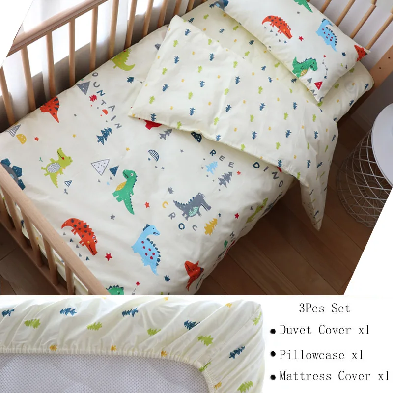 Комплект детского постельного белья из 3 предметов, хлопковое постельное белье для кроватки, наволочка для детей, наволочка, простыня или наволочка для матраса на заказ, без наполнителя, для мальчиков и девочек - Цвет: Dinosuar Cover