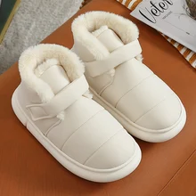 Mulheres inverno botas masculinas para baixo calçados casa quente de pelúcia tornozelo neve botas grossas sapatos de pele de velcro sapatos casal criança ao ar livre