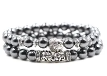 8mm 2 pçs/set c24d elástica ajustada Owl lion cabeça Buda cabeça micro pave cz zircon cubic zirconia Pulseiras de hematita Pulseira