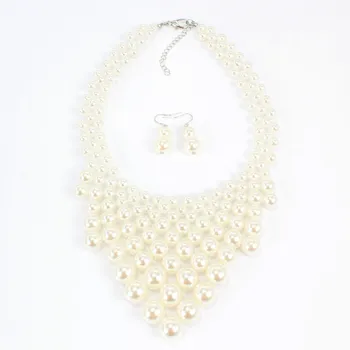 

2019 Fashion New Hyperbple Pearl Beaded Nacklace Earring for Women Hand Made Necklaces Set Ethnic Vintage Wedding Jewelry Sets