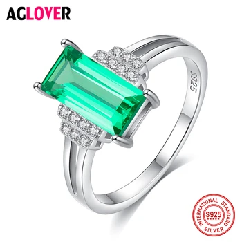 

AGLOVER 2019 New 925 Sterling Silver Ring Classic Green Rectangular Zircon For Women Wedding Fine Jewelry Girl Birthday Gift