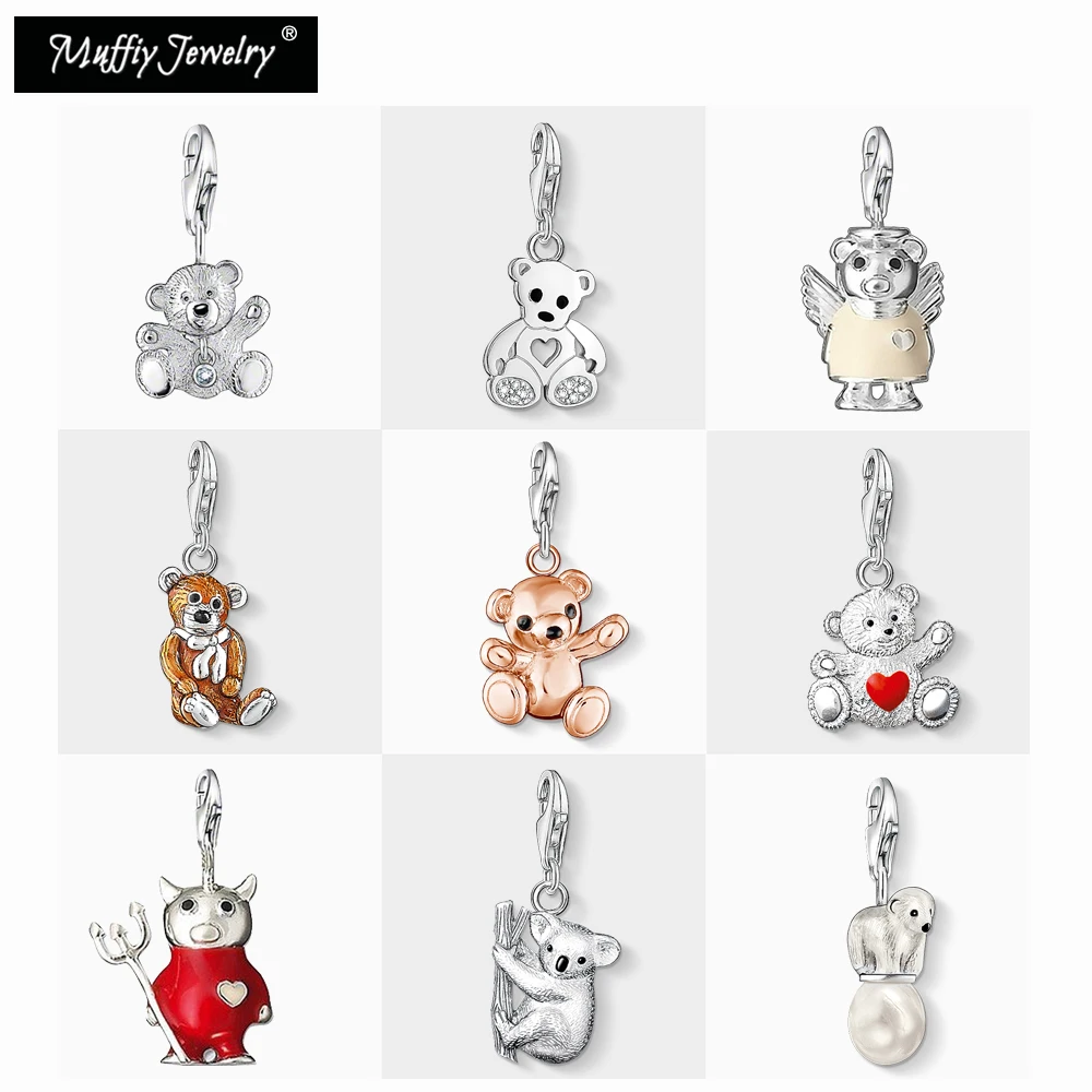 

Charms Pendant Teddy Bear Koala Devil Pig Polar Bear 925 Sterling Silver Fine Jewelry Cute Gift Fit Bracelet For Women Girls