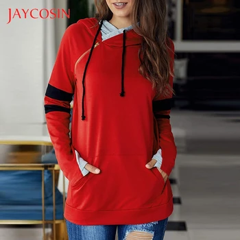 

JAYCOSIN Multicolor Elegant Color Block Stripe Print Pullovers Hooded Sweatshirt 2019 Autumn Minimalist Women Sweatshirt Mujer
