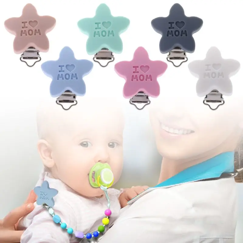 

Baby Pacifier Clip Soother Teether Star Silicone Safe Holder Saliva Towel Support Anti Fall Cute Clips Newborn Infant Feeding