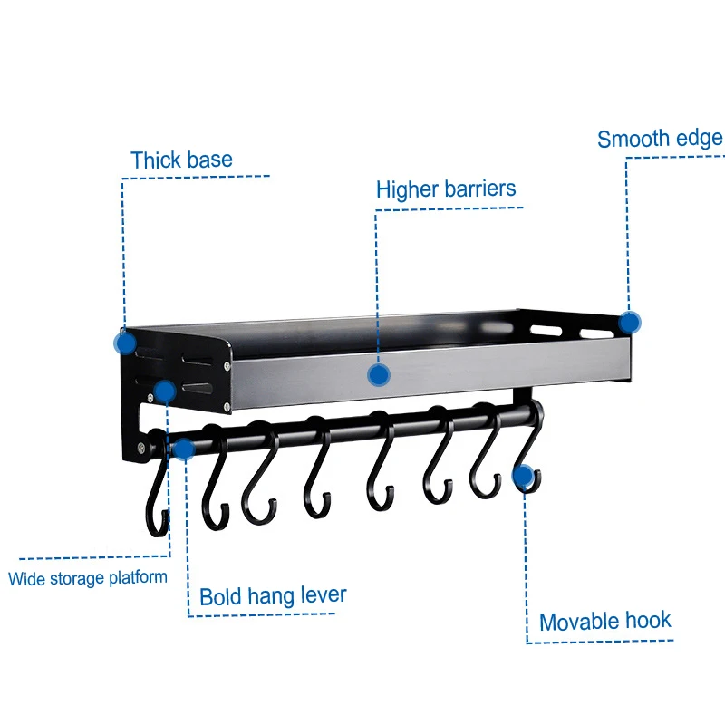Настенная кухонная клейкая полка, космические алюминиевые стеллажи для специй,, многофункциональное хранение, Настенная Декорация, кухонный держатель