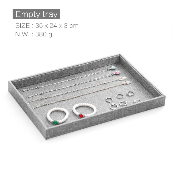 Empty Tray Серый лен составные ювелирные изделия лоток для ювелирных изделий, органайзер, хранение бижутерии ящик лоток для показа колец Цепочки и ожерелья мыльница boite Кадо - Цвет: Empty Tray