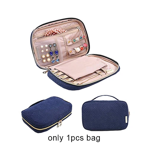 A Navy Blue Женские серьги для путешествий, сумка для хранения кольца для ногтей, портативный органайзер для косметики, ювелирных изделий, колье, браслет, коробка на молнии, аксессуары, принадлежности - Цвет: A Navy Blue