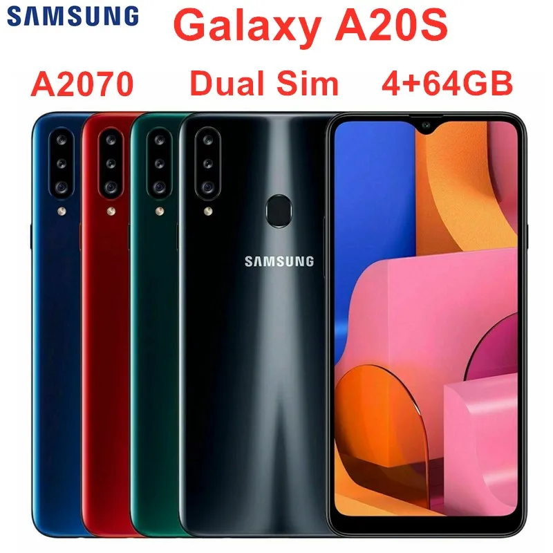 Мобильный телефон samsung Galaxy A20s A2070 с двумя sim-картами, 4 Гб ОЗУ, 64 Гб ПЗУ, LTE, четыре ядра, 6,5 дюйма, 4 камеры, 4000 мАч, отпечаток пальца