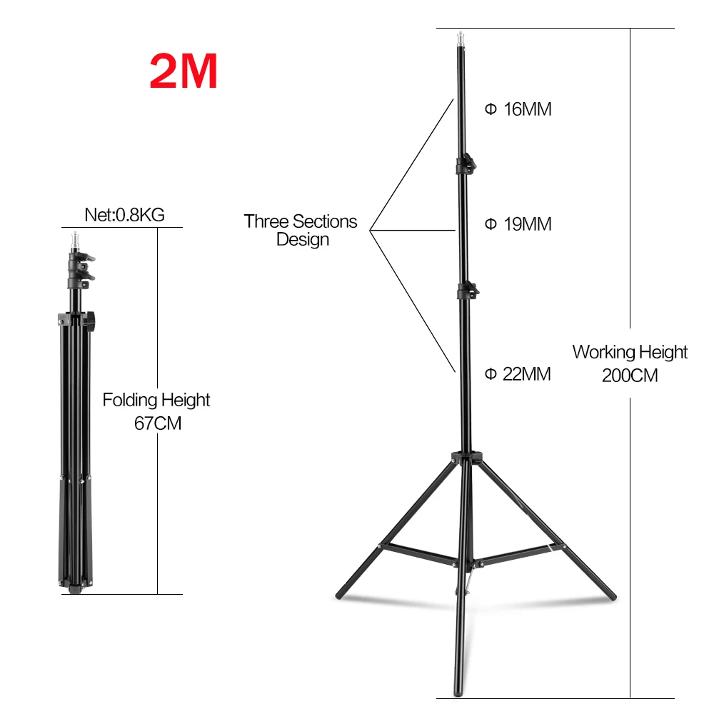 Sh 68/100/150/200 Cm Supporto Per Luce 1/4 Testa A Vite Lampada Per Illuminazione Da Studio Treppiede Per E27 Photo Studio Supporto Per Staffa Per Lam