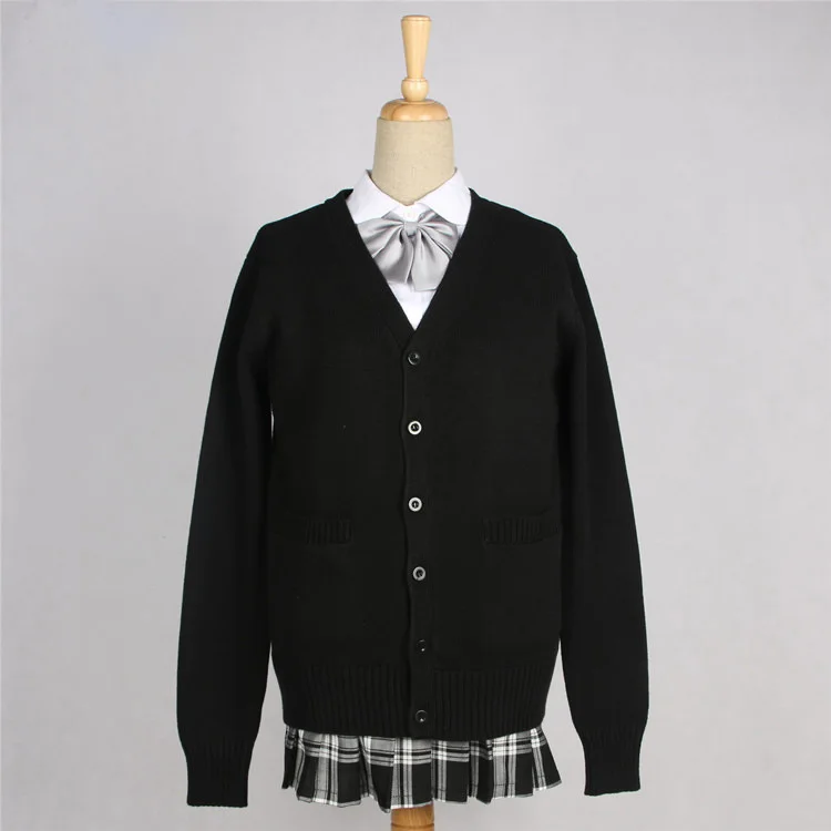 Black School JK Uniform Sweater Coat Anime Cosplay Costumes Cardigan Outerwear Sweater 10 Colors Long-sleeved Knitting Coat For Girls - Цвет: Black