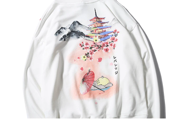 Толстовки в стиле хип-хоп, мужская толстовка с японской башней, Харадзюку Кандзи, уличная одежда, пуловер с капюшоном, цветочный свитер, осенняя негабаритная рубашка