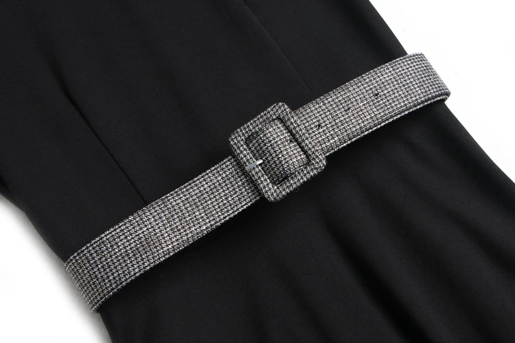 Cute Peter Pan Collar Clothes Autumn Fashion Patchwork Slim A Line Dress High Waist Office Ladies Belt Knee Length Dresses