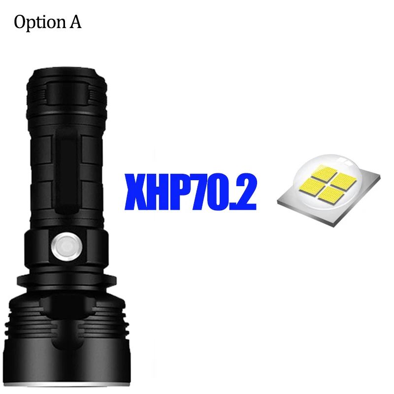 Option A Супер мощный светодиодный фонарь XHP70.2, тактический USB фонарь xhp50, перезаряжаемый фонарь с батареей 18650 26650 для кемпинга, рыбалки - Испускаемый цвет: Option A