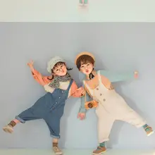 Новые модные джинсовые комбинезоны для девочек и мальчиков осенние длинные штаны для мальчиков и девочек 1-6 лет PZ777