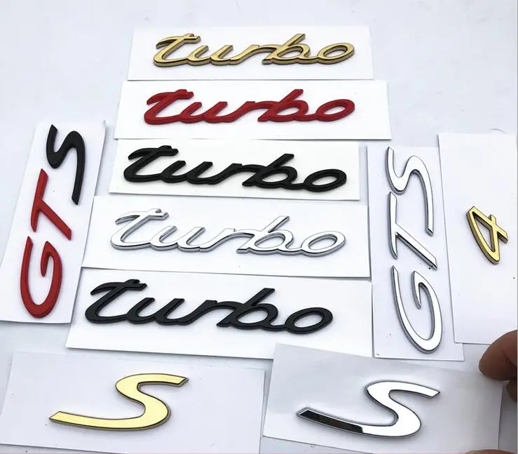 Смешанные 5 цветов, ABS Turbo S GTS 4, автомобильные наклейки, эмблема для кузова, задняя наклейка, внешние аксессуары 718, 911, 996, черный, серебристый, красный, золотой