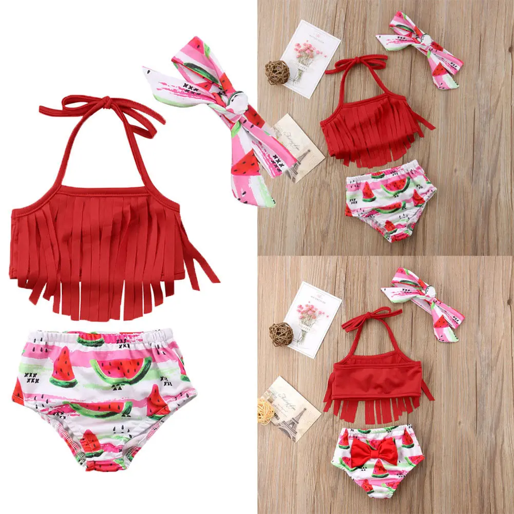 

New Lovely Toddler Kids Baby Girl Watermelon Tassel Bikini Set Fruit Swimwear Bathing Suit Summer Swimsuit