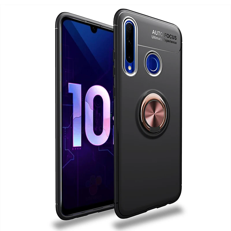 3-в-1 стекло+ магнитом Силиконовое чехол хонор 10 лайт чехол на Honor 10i 10Lite мягкий чехол на телефона huawei p30lite чехол полное покрытие чехол на хонор 10i чехол honor 10i магнитная кольцом чехол - Цвет: Black Rose Ring Case