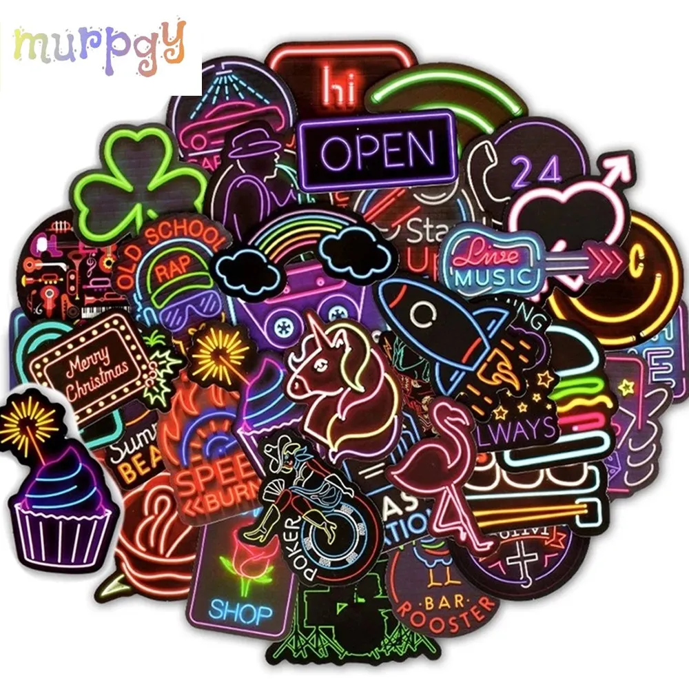 

10/30/50pcs Neon Light Stickers For Cans Car Stickers Kids Fridge Japan Anime Sticker Pack Set Children's Phone Skateboard