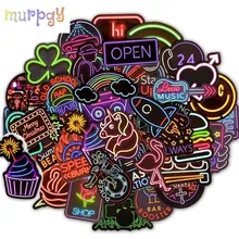 10/30/50 pçs luz de néon adesivos para latas adesivos de carro crianças frigorífico japão anime adesivo pacote conjunto telefone das crianças skate