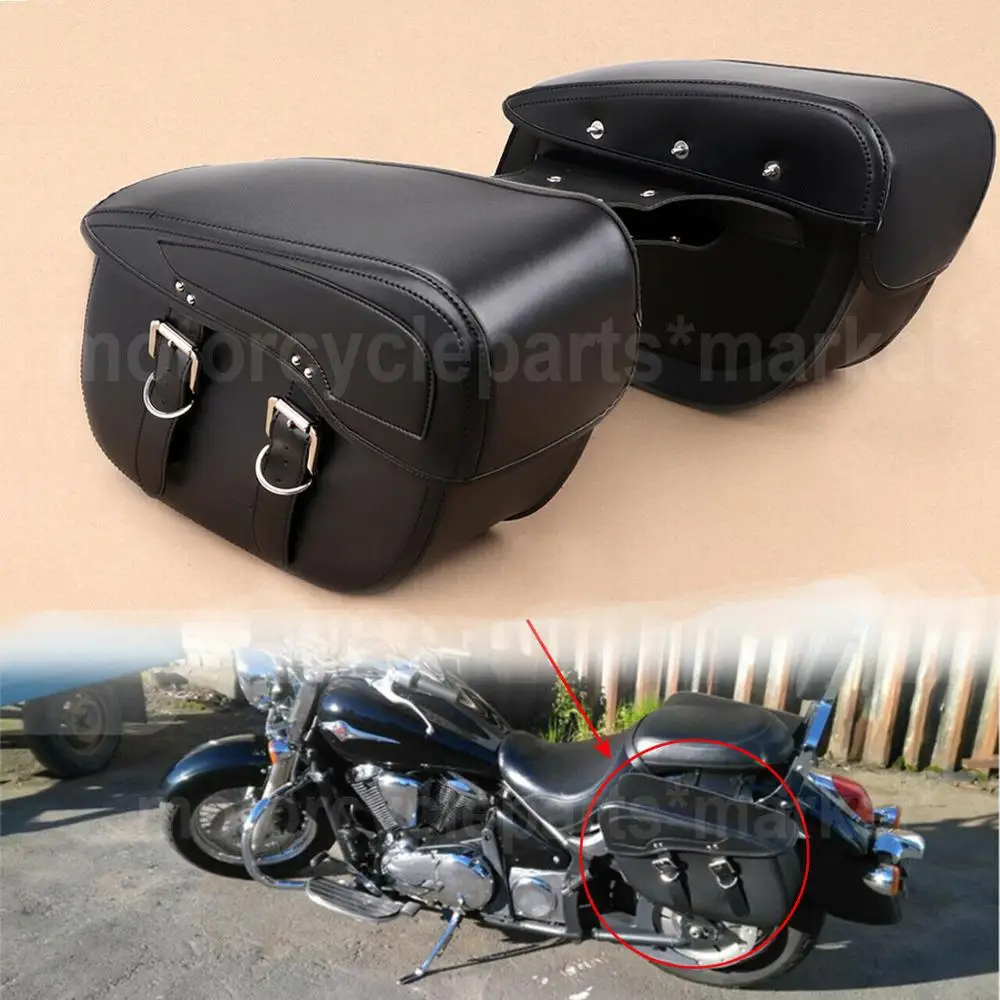 Пара черных универсальных мотоциклетных седельных сумок из искусственной кожи, сумка для хранения багажа, боковая седельная сумка для Harley Honda Yamaha