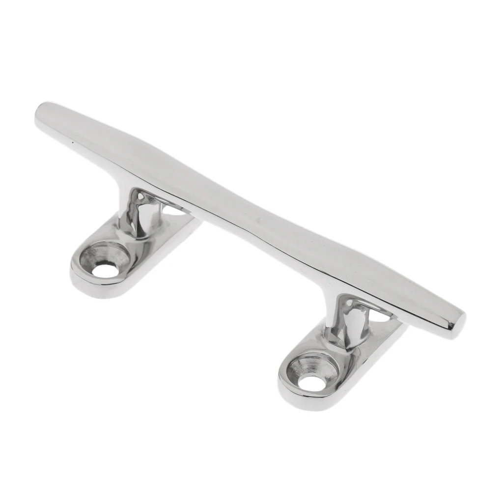 Set of 2 Deluxe 4'' / 100mm High Polished Stainless Steel Boat Dock Deck Line Rope Bar Cleat Open Base