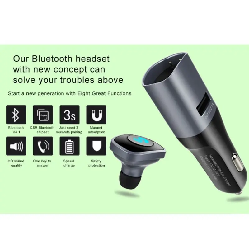 2 в 1 5 В/2.1A USB Автомобильное зарядное устройство с беспроводной Bluetooth 4,0 гарнитура стерео наушники для воспроизведения музыки Hands-free Talking