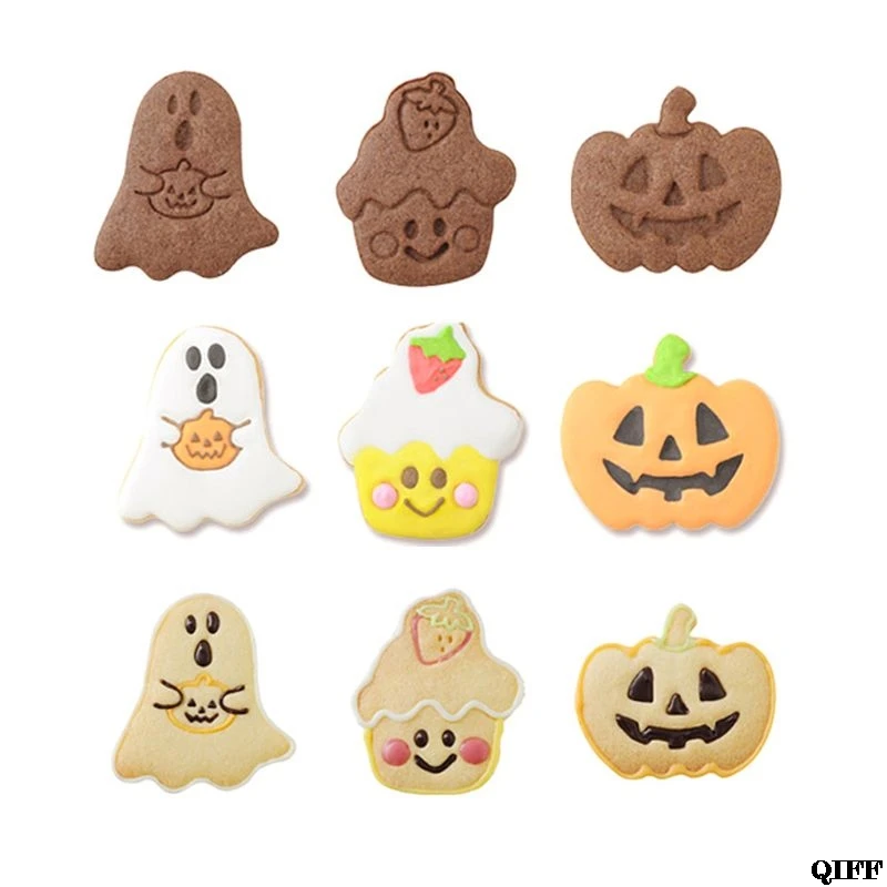 4pcs Halloween Theme Plunger Biscuit Mold Cutter plastic cookie cutter