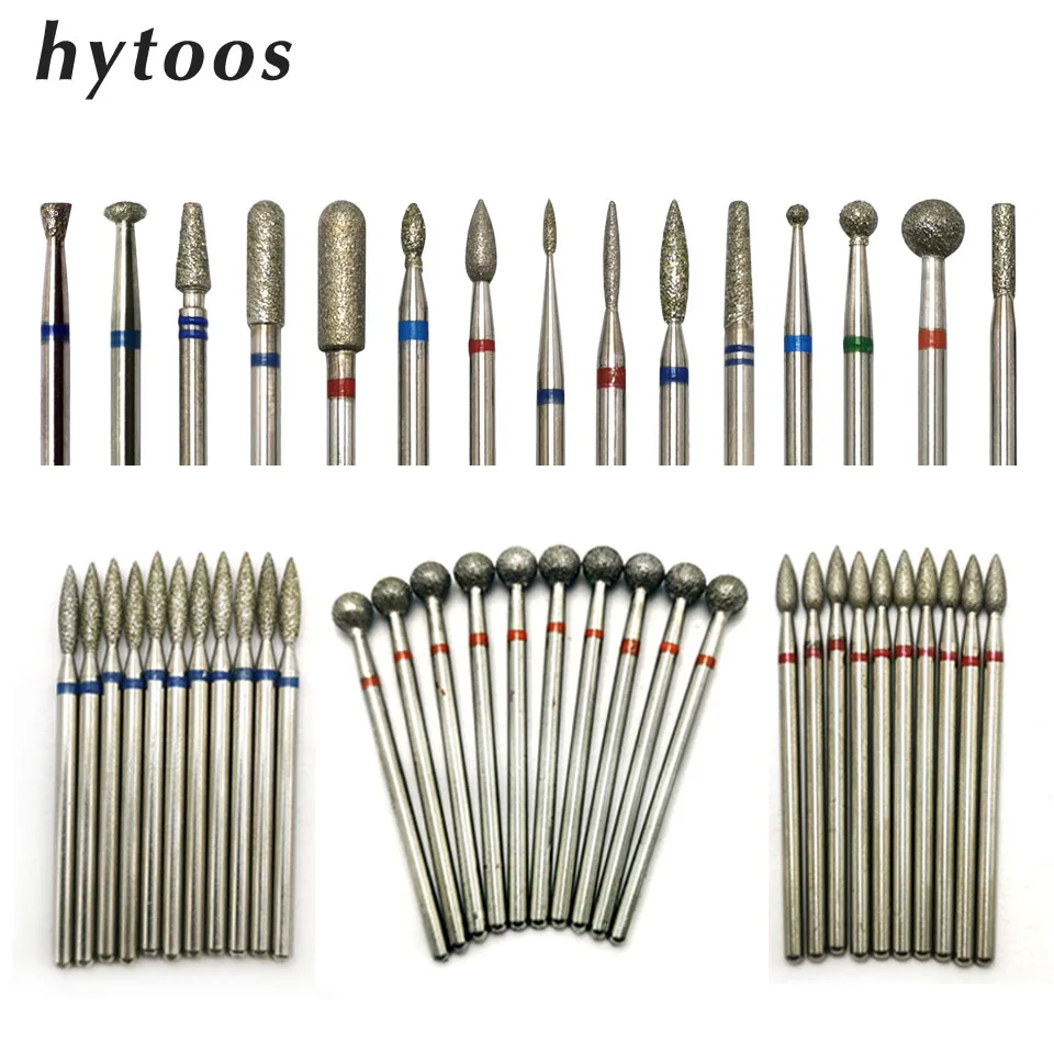 HYTOOS 10pcs/Set Nail Drill Bits Diamond Cutters for Manicure Cuticle Burr Milling Cutter for Pedicure Nails Accessories Tools