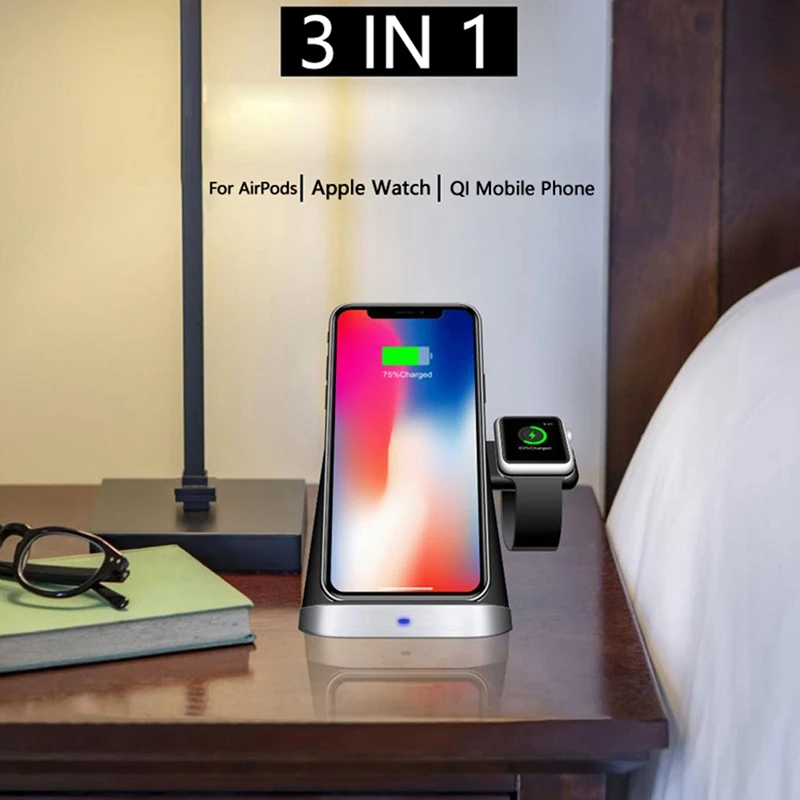 3 в 1 Автомобильное зарядное устройство для Apple Watch магнитное зарядное устройство IPhone 8 Plus X XR XS AirPods быстрое QI Беспроводное зарядное устройство для samsung S9 S8
