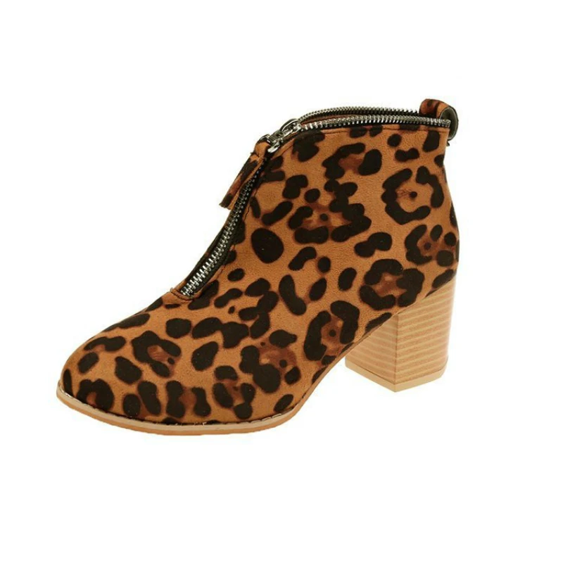

Freeshipping 2019 Martin Boots Winter New Leopard Pointed Suede Heel Booties