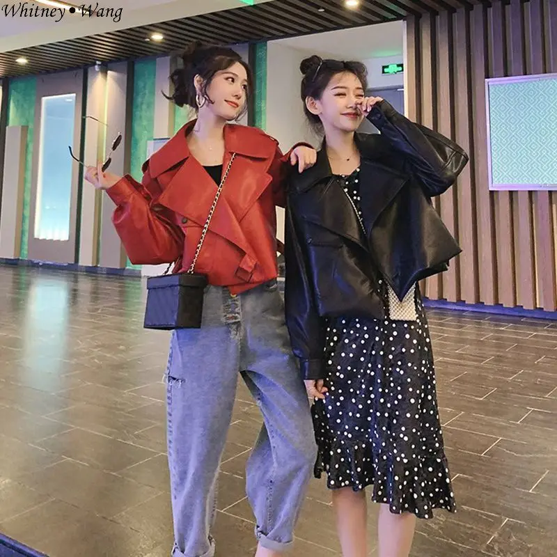 

WHITNEY WANG PU Jacket Women 2019 Autumn Winter Fashion Streetwear Faux Leather Jackets Outerwear Soft Biker Jacket Coat