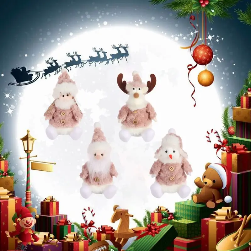 4pcs/set Christmas Gift Santa Claus Snowman Elk Angel Doll Ornament Festival Party Xmas Table Decor Children Toy Q84D