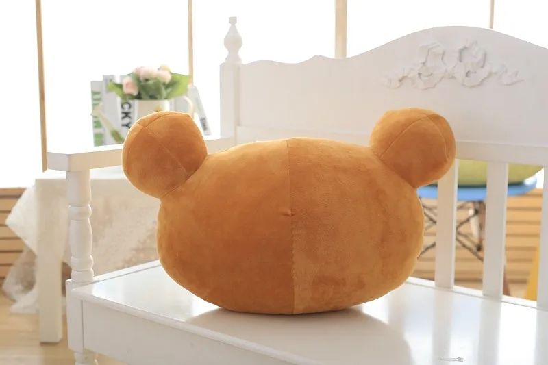 Мультяшная плюшевая подушка Rilakkuma, мягкий укомплектованный плюшевый мишка в виде головы коричневого медведя, милая подушка для дивана, Детский Рождественский подарок