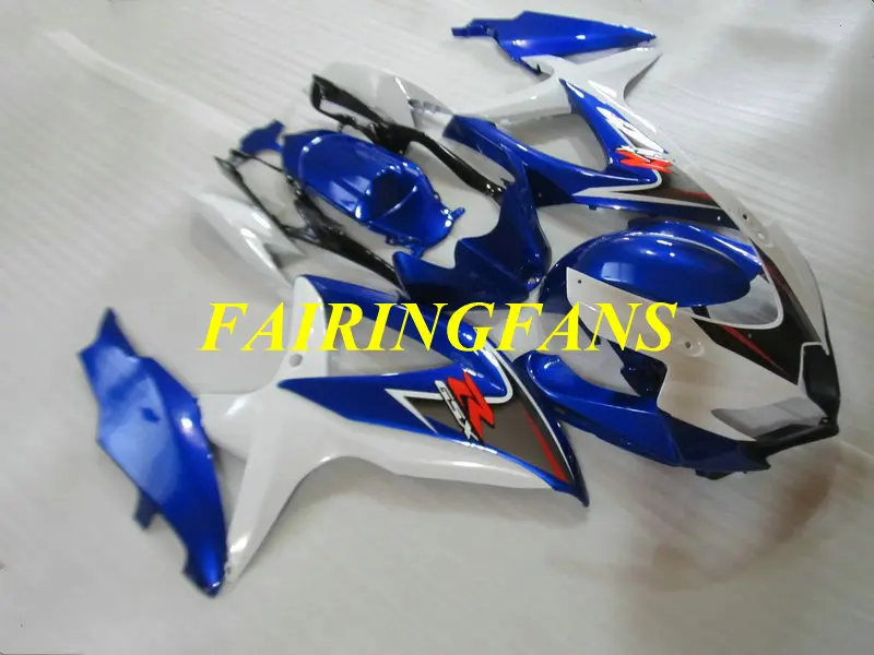 Литья под давлением обтекатель комплект для GSXR600 750 K8 08 09 GSXR 600 GSXR750 2008 2009 Белый Синий Обтекатели кузова+ подарки SA53