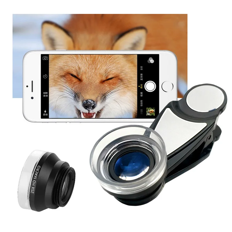 

Professional Photography Macro Lens HD 25X Macro Phone Lens Jewelry Diamond Insect Succulents Phone Camera Lens with Clip Black