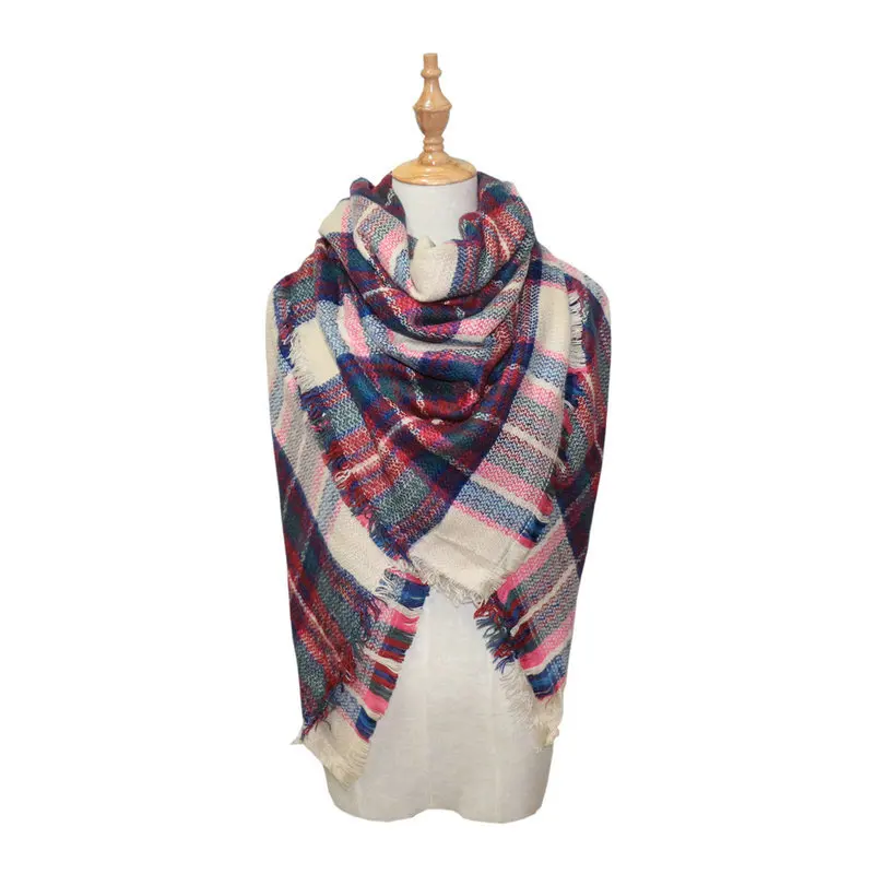 

Europe And America Autumn And Winter Faux Cashmere Extra-large Double-Sided Colorful Plaid Kerchief Scarf Air Conditioner Shawl
