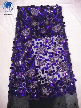 

Beautifical 3d sequins french fabrics Fashion 3d big sequins net lace embroidery sequins lace nigerian fabric for dress ML1N1346