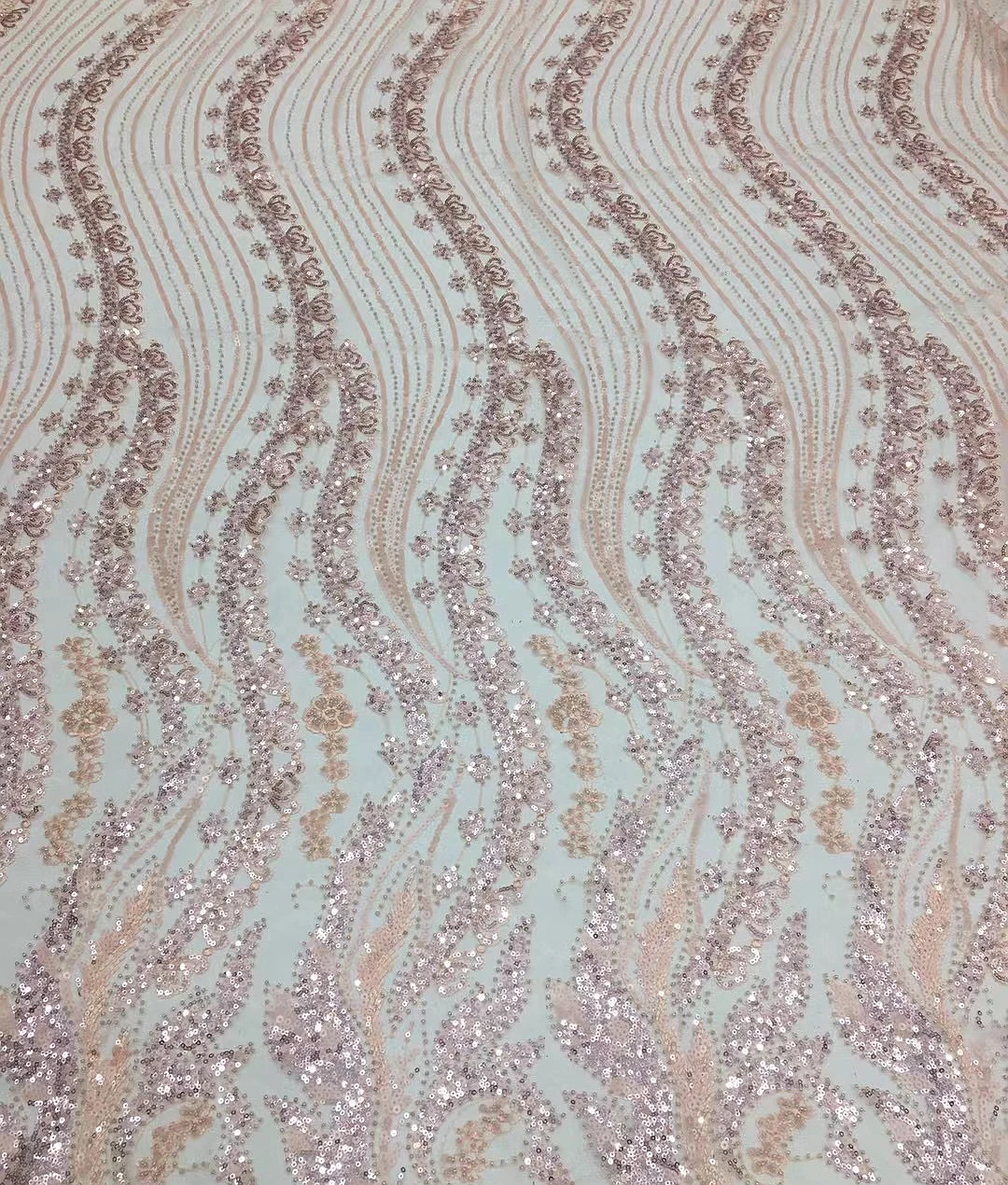 

New Graceful Curve Style Beads Sequins On Mesh Embroidery Couture Fabric French Nigerian Lace Fabrics For Sewing