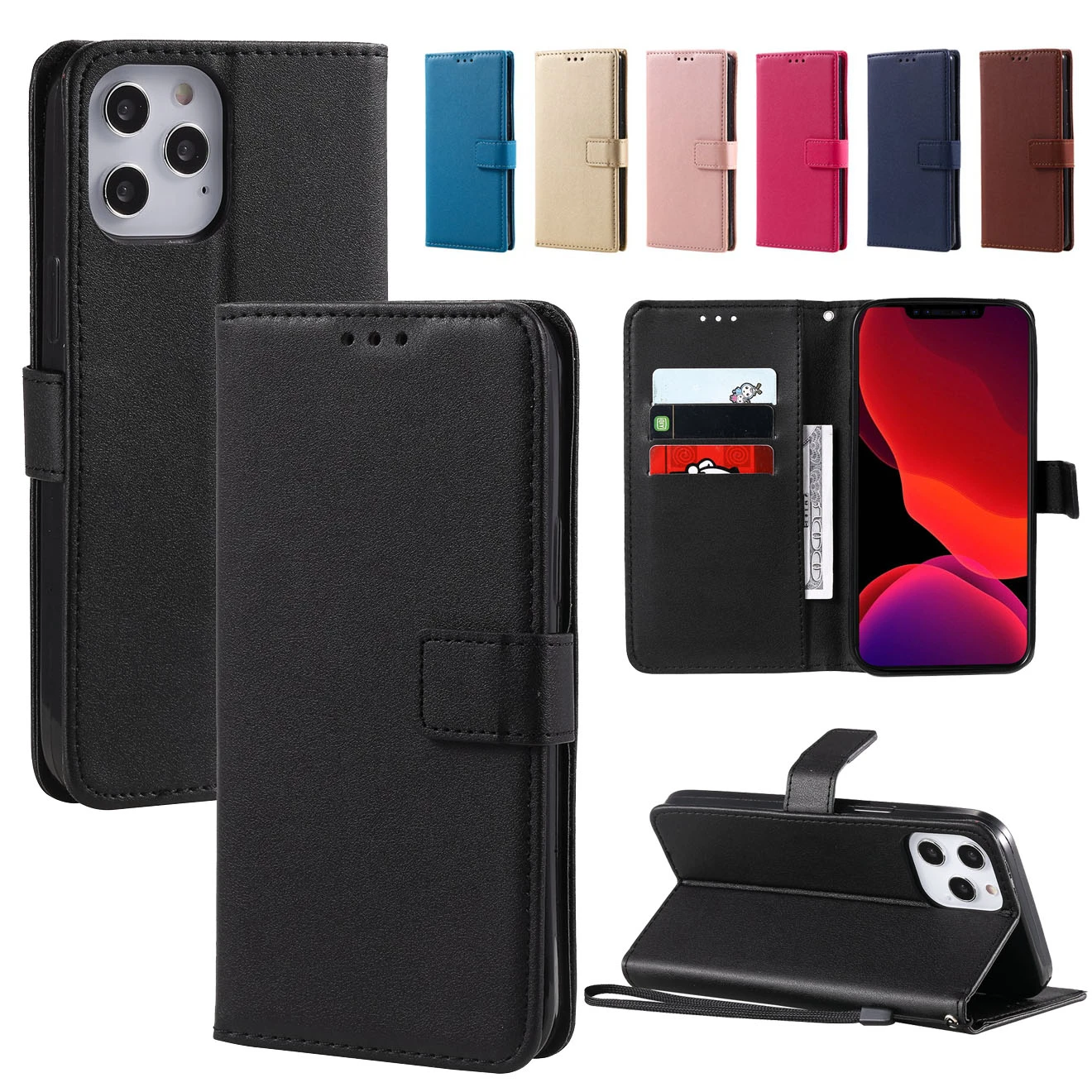 Однотонный кожаный чехол-кошелек для Samsung Galaxy S20 FE S8 S9 S10 Note 10 20 Plus Ultra Lite J2 J4 J6 J8 A6 A7